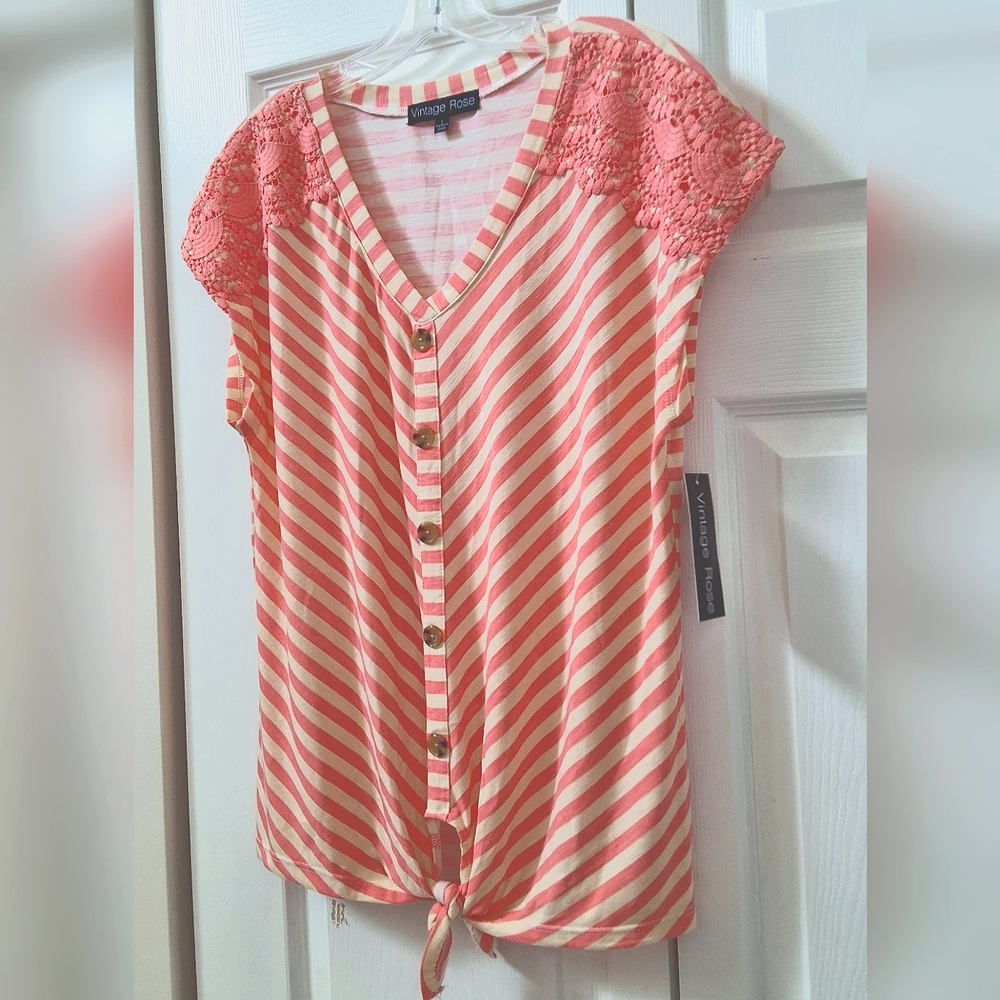 Vintage Rose, NWT, Large, Woman's Striped Lace Top